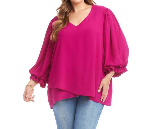 Karen Kane - Layered Sleeve Asymmetric Top - Plus