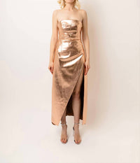 Amylynn - Girelle Faux Leather Rear Zip Bandeau Maxi Dress