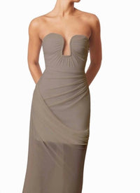ELLIATT Phoebe Strapless Midi Dress in mushroom - women's dress - alternate view