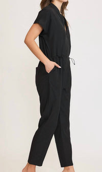 Umgee - Utility Drawstring Waist Jumpsuit