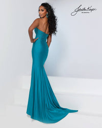 Johnathan Kayne Refined Asymmetrical Neck Gown in teal - women's dress - alternate view