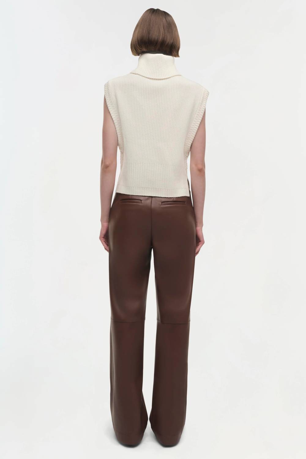 SIMKHAI Maple Sleeveless Ribbed Turtleneck Sweater in ivory - women's sweater - detail view