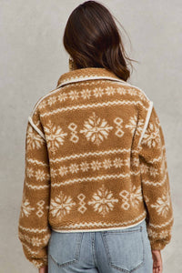 So Me - Sherpa Faux Fair Isle Button Down Jacket