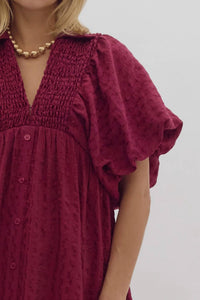 Entro - Textured Puff Sleeve Midi Dress
