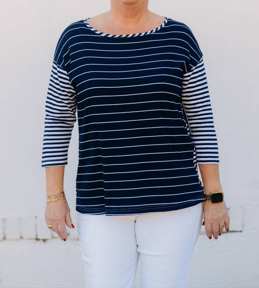 Multiples - 3/4 Sleeve Scoop Neck Laced Tie Back Hi-lo Top