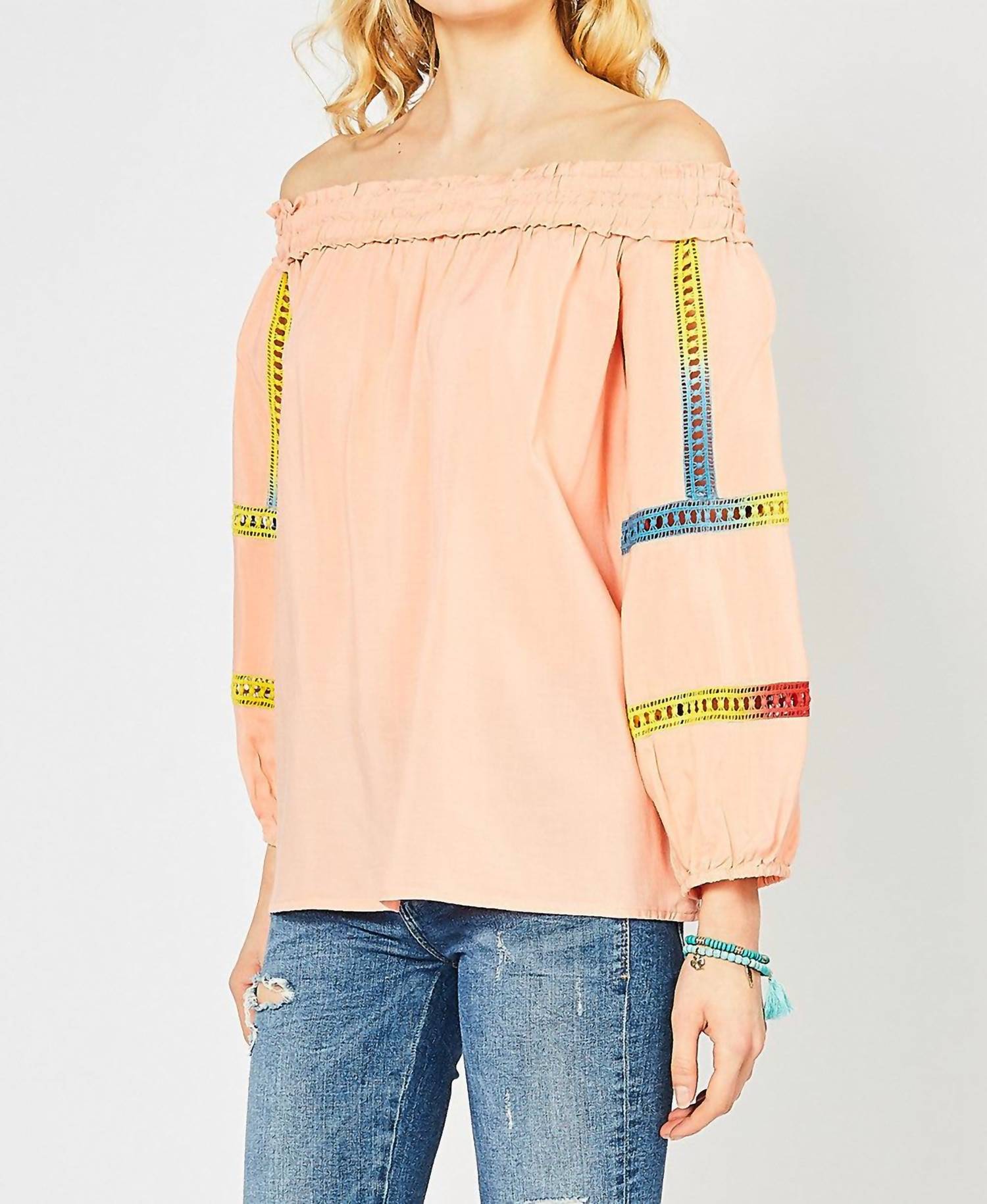 entro Off The Shoulder Crochet Top in peach - women's blouse - view 4