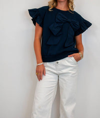 Voy - Ribbon Ruffle Sleeve Top