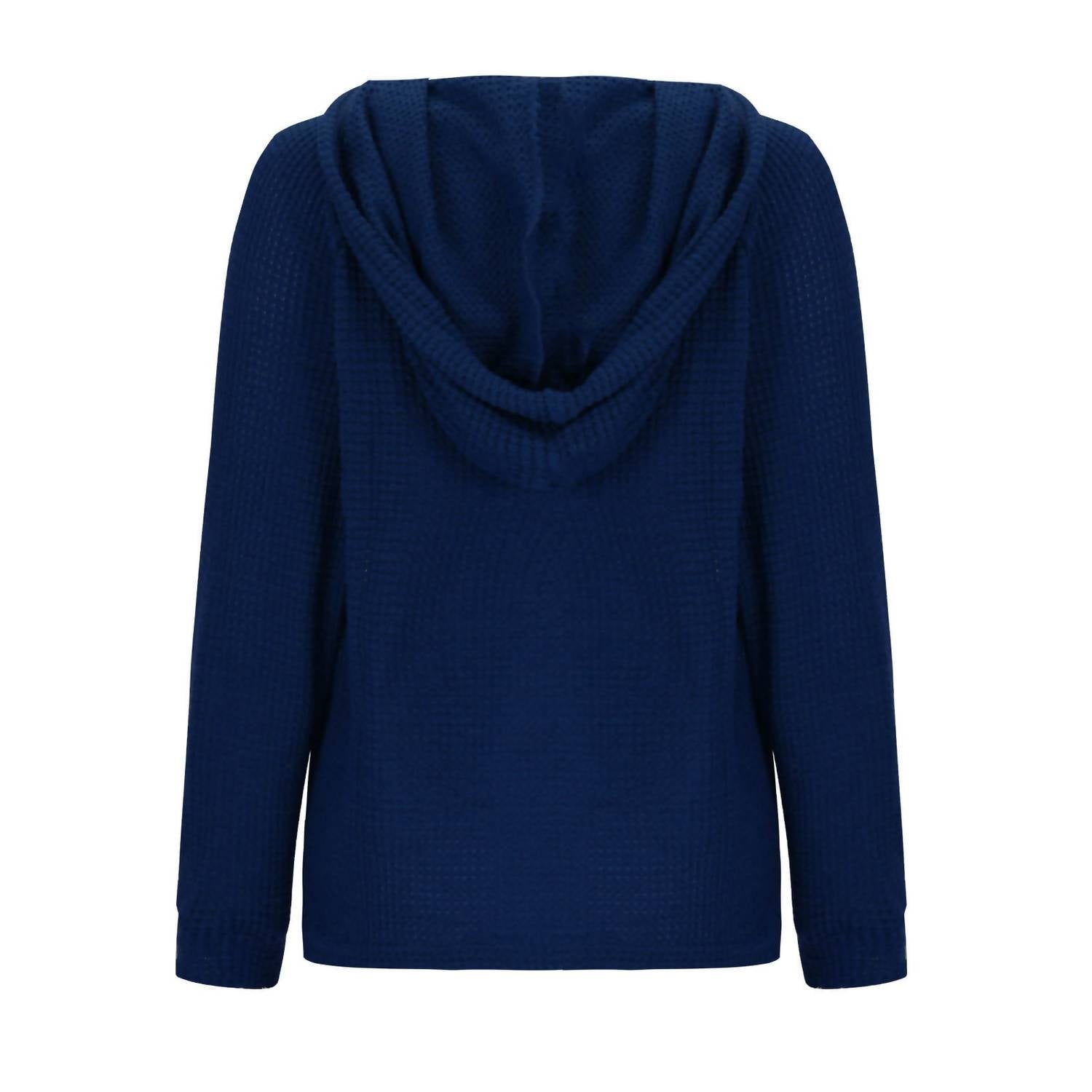 Lily Clothing Waffle Button-up Hoodie Pullover in navy - women's top - view 6