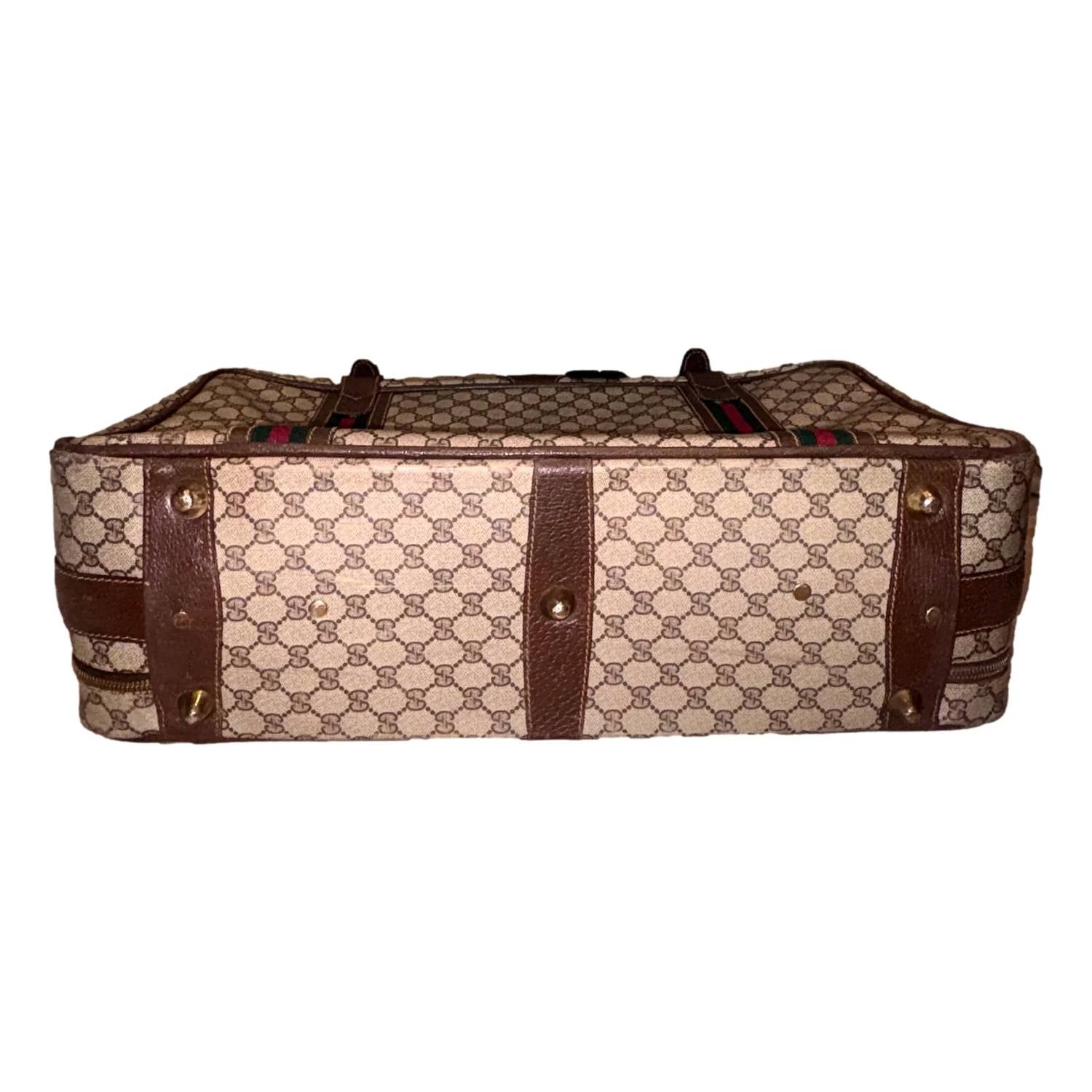 Gucci - Women's Vintage Gg Monogram Canvas Travel Suitcase With Web Stripe And Leather Trim
