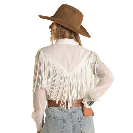Rock & Roll Denim - Western Fringe Pearl Snaps Blouse