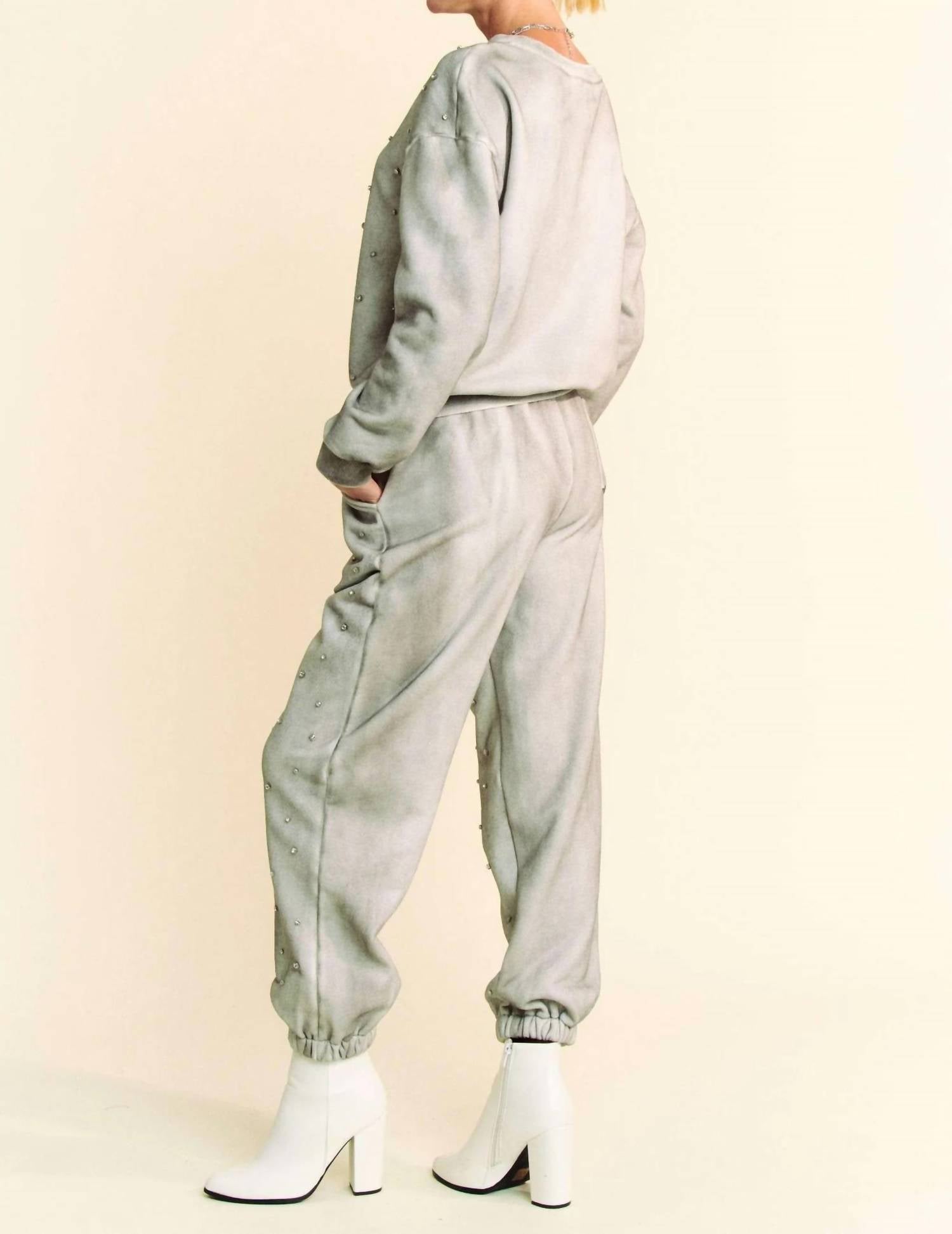 Davi & Dani - Rhinestone Detail Bling Jogger Set