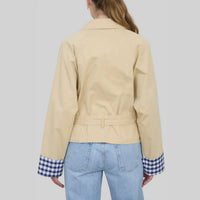 Zoe And Claire - Gingham Cuff Short Trench Coat