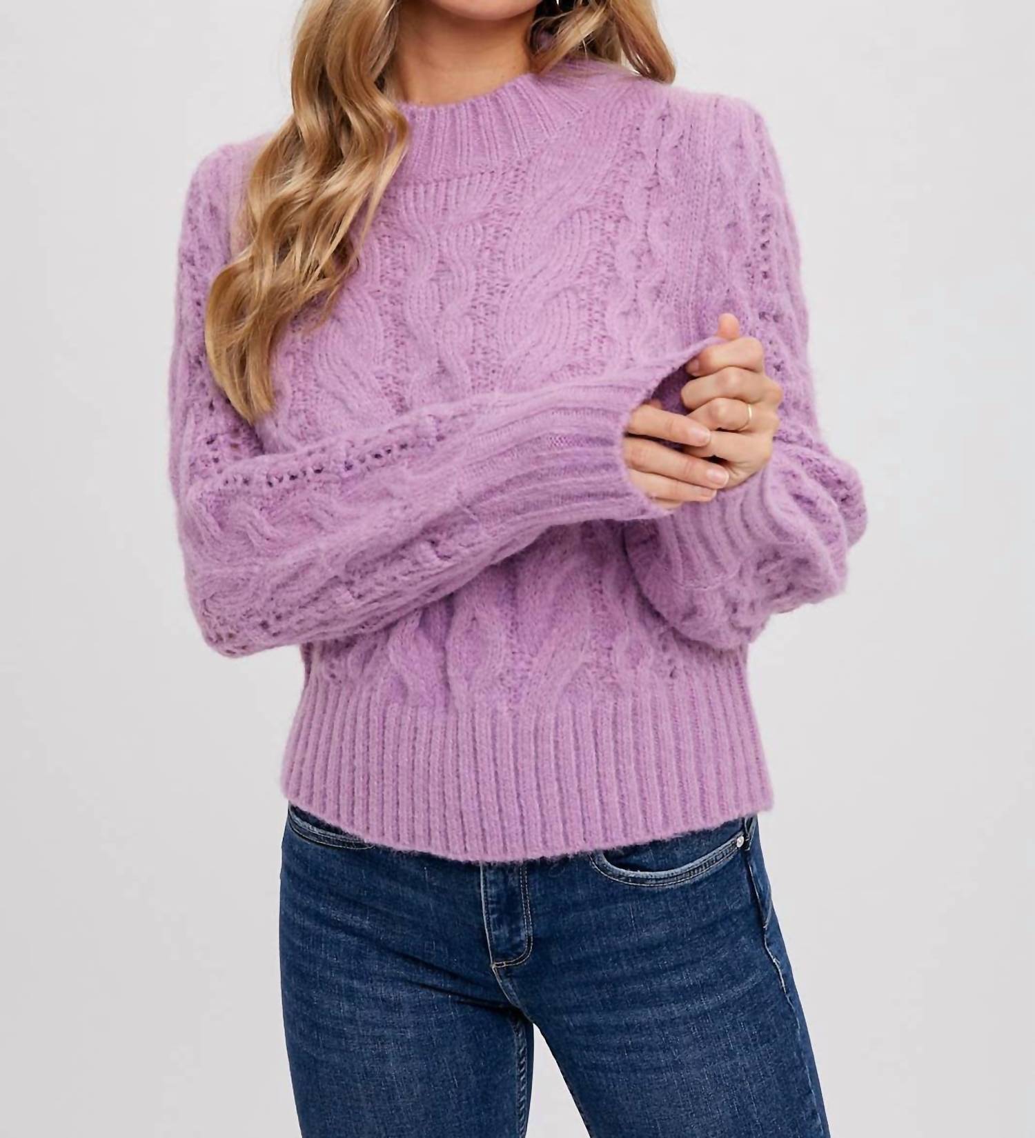 BluIvy Puff Sleeve Cable Pullover in lavender - women's sweater