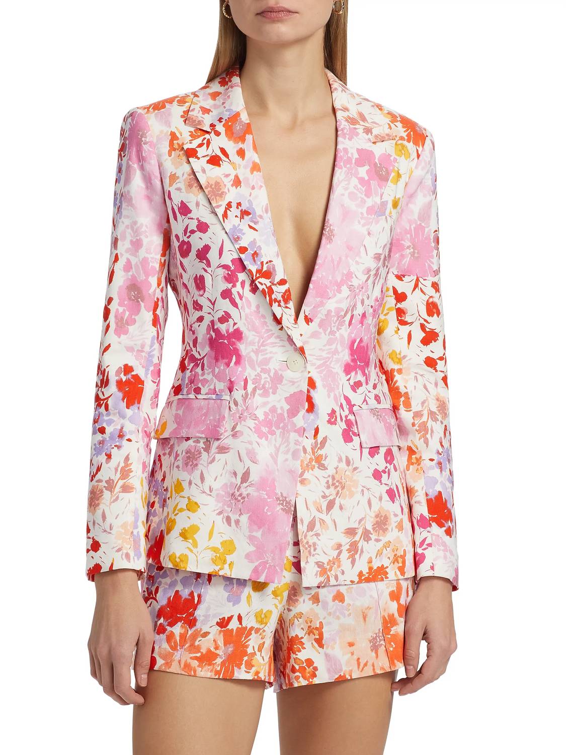 Derek Lam 10 Crosby Irina Floral Printed Stretch Linen Blazer in rose multi - women's jacket