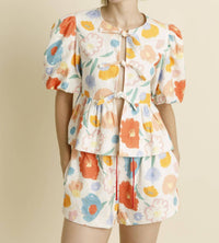 Aureum - Floral Top With Ties