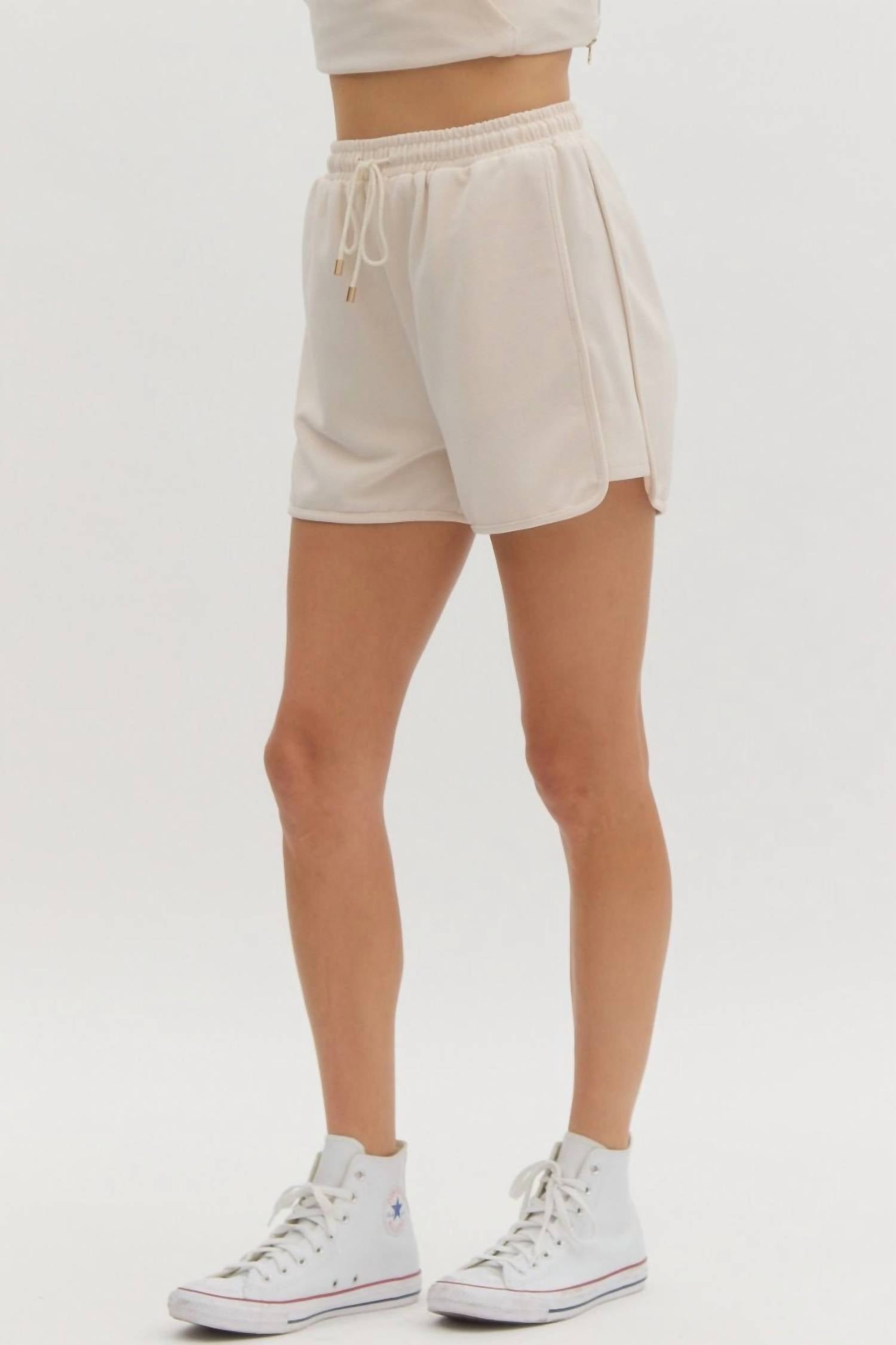 Entro - High Waist Solid Rib Textured Shorts