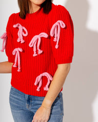 English Factory Braided Ribbon Bow Knit Top in red - women's t-shirt - view 5