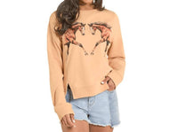 Rock & Roll Denim Horse Graphic Pullover Sweatshirt in tan - women's top