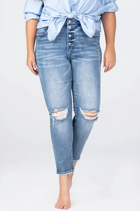 Ceros - High Rise Distress Crop Skinny Jean - Curvy