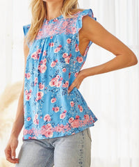 Andree By Unit - Flutter Sleeve Embroidered Top
