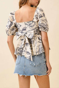 Pretty Follies - Floral Print Square Neck Ruched Top