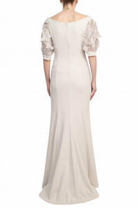 Alberto Makali - Embellished Lace Sleeve Mermaid Slit Side Gown