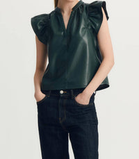 MELISSA NEPTON Faux Leather Venora Top in forest - women's blouse