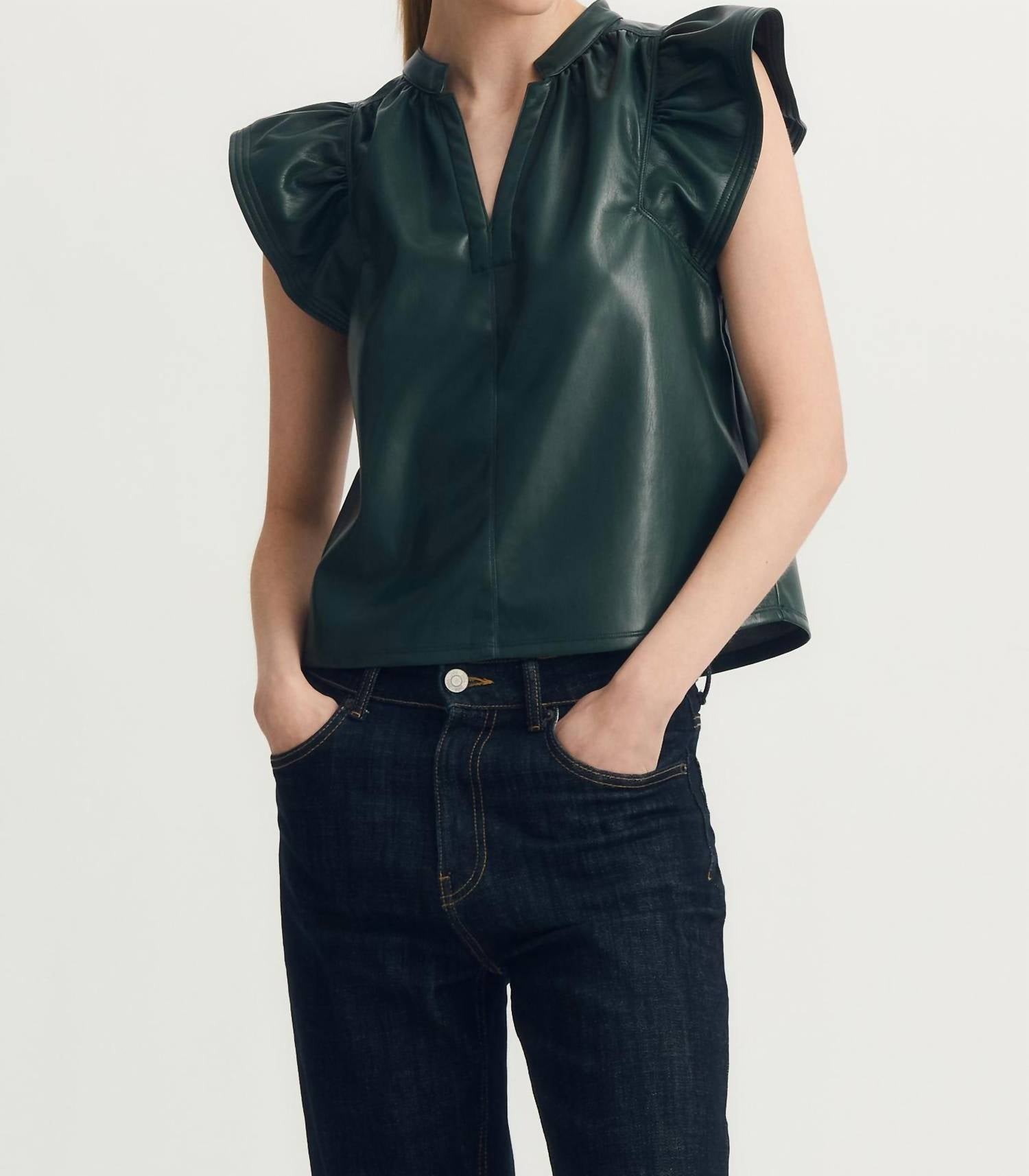 MELISSA NEPTON Faux Leather Venora Top in forest - women's blouse