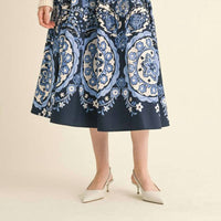 &merci Medallion Tiered Midi Skirt in navy - women's skirt