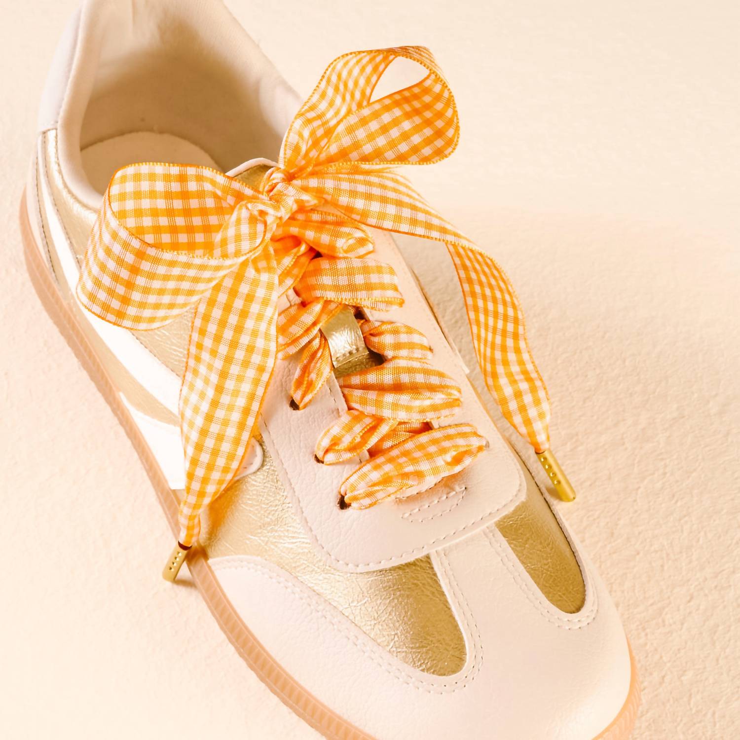 The Darling Effect Gingham Shoe Laces in orange - women's item - detail view