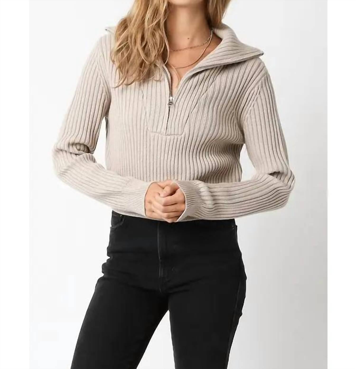 OLIVACEOUS Averie Sweater Top in khaki - women's sweater