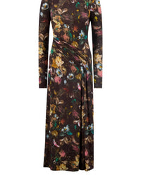 Lela Rose - Floral Printed Jersey Long Sleeve Draped Front Dress