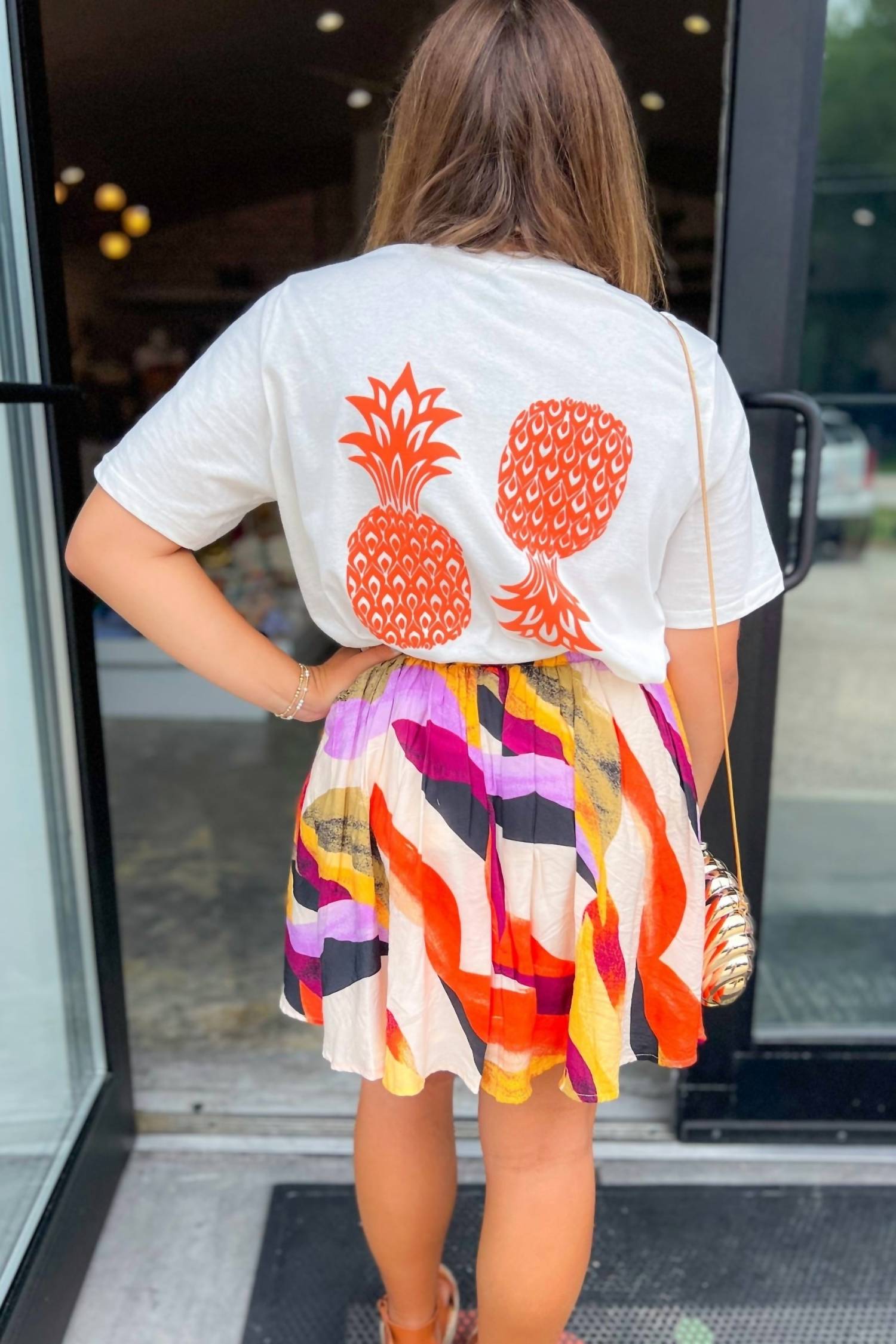 VERO MODA Pineapple Sweet Graphic Tee in white orange - women's t-shirt - detail view