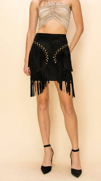 Veveret - Studded Suede Fringe Mini Skirt