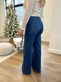 Risen - Mid Rise Front Patch Pockets Wide Jeans