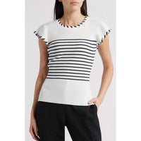Zoe and Claire Flutter Sleeve Top in navy white - women's blouse