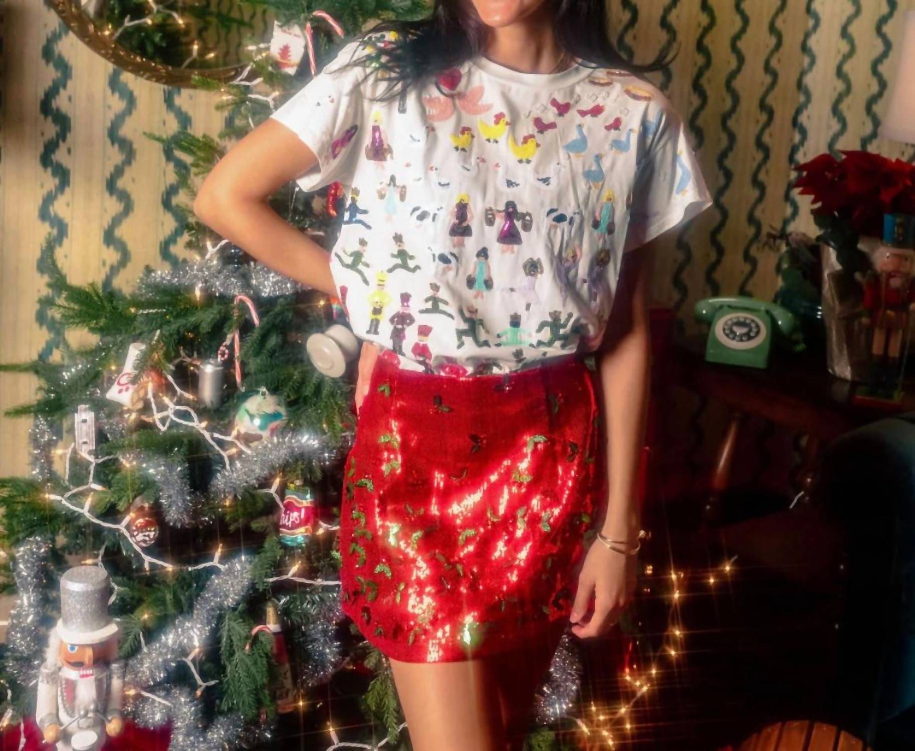QUEEN OF SPARKLES 12 Days of Christmas Oversized Tee in white multi - women's t-shirt - alternate view