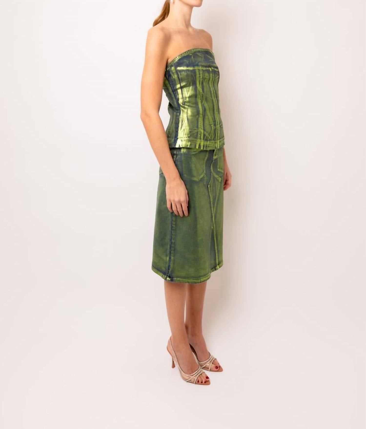 Amylynn - Denim Foil Coated Skirt