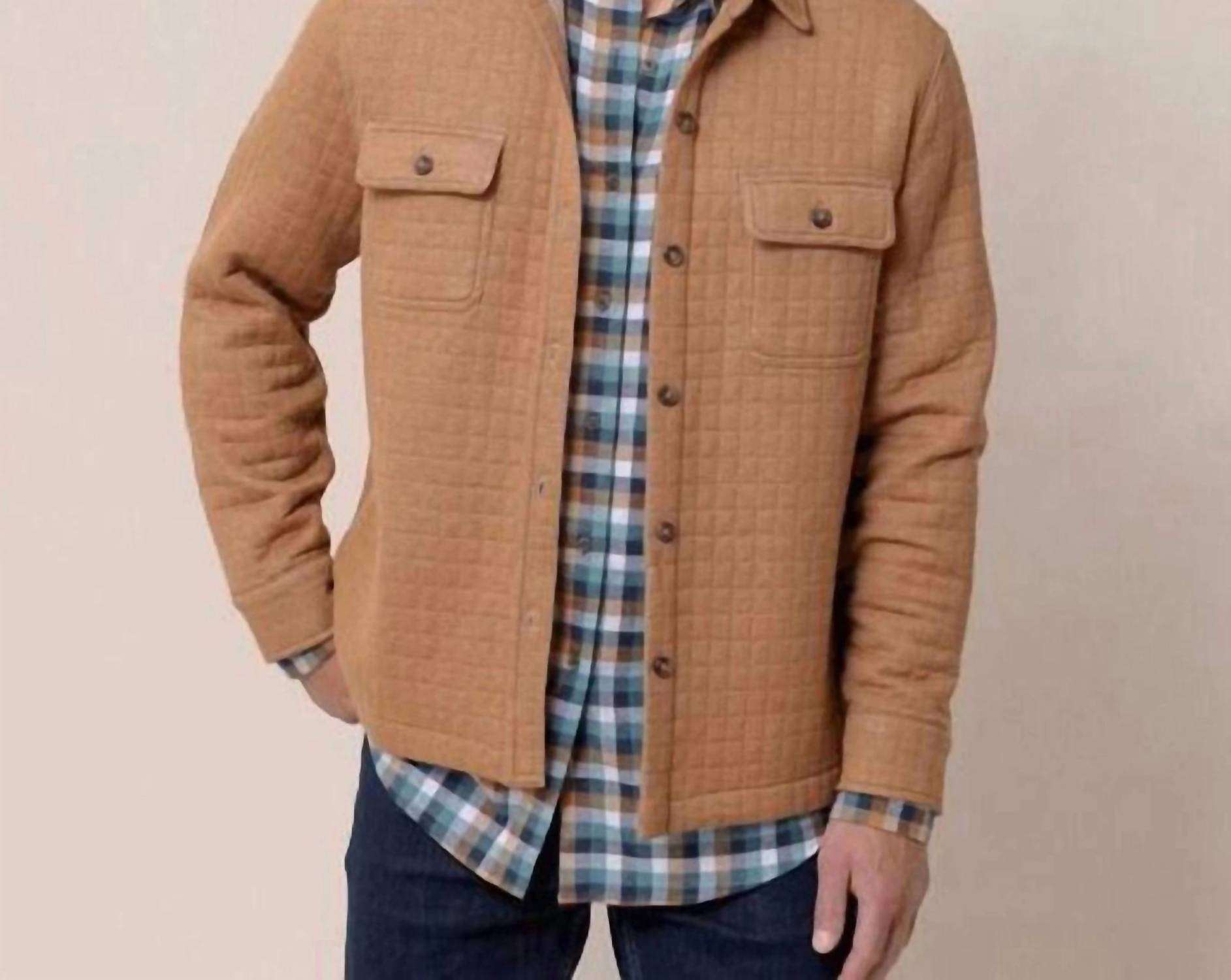 SOUTHERN TIDE Fairwood Quilted Knit Shacket in hazelnut khaki - men's jacket