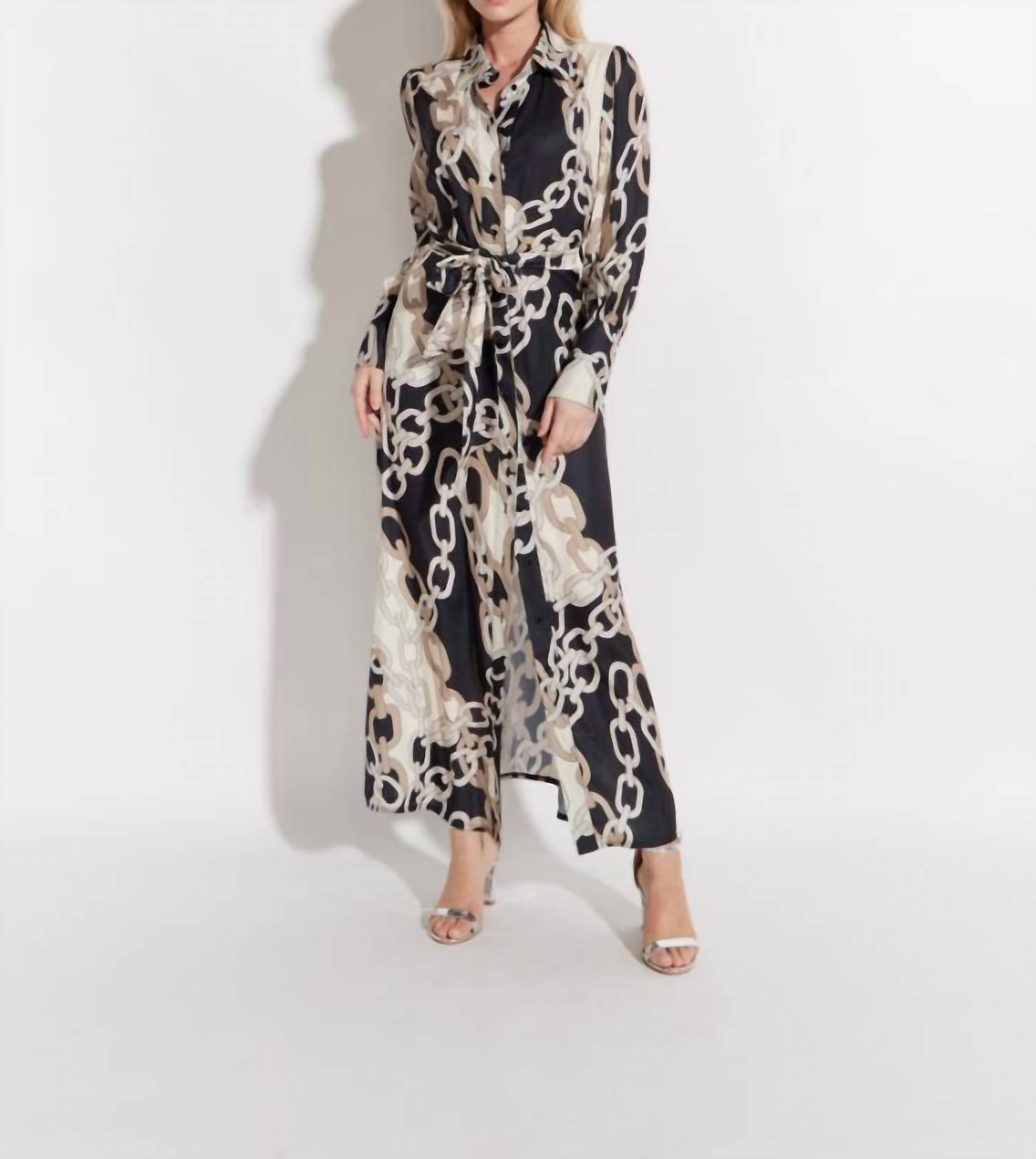 Oolala - Chain Pattern Button Front Maxi Dress