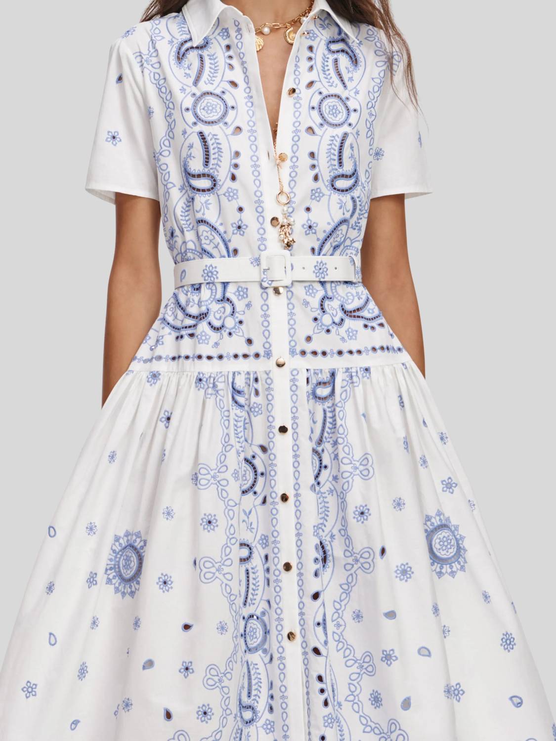 Self-Portrait - Embroidered Midi Shirt Dress