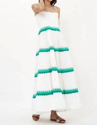 Oliphant Smocked Back Maxi Dress in pacifica aqua - women's dress - detail view