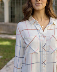 Grace and Lace Windowpane Button Up Top in multi - women's blouse - view 6