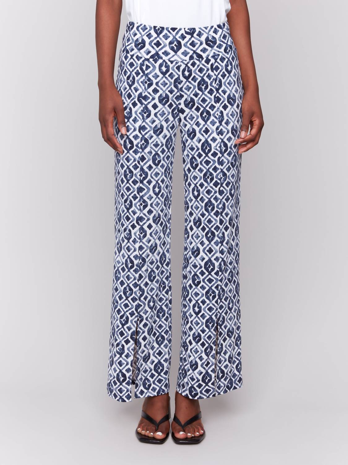 Charlie B - Printed Wide Leg Pants With Front Slits