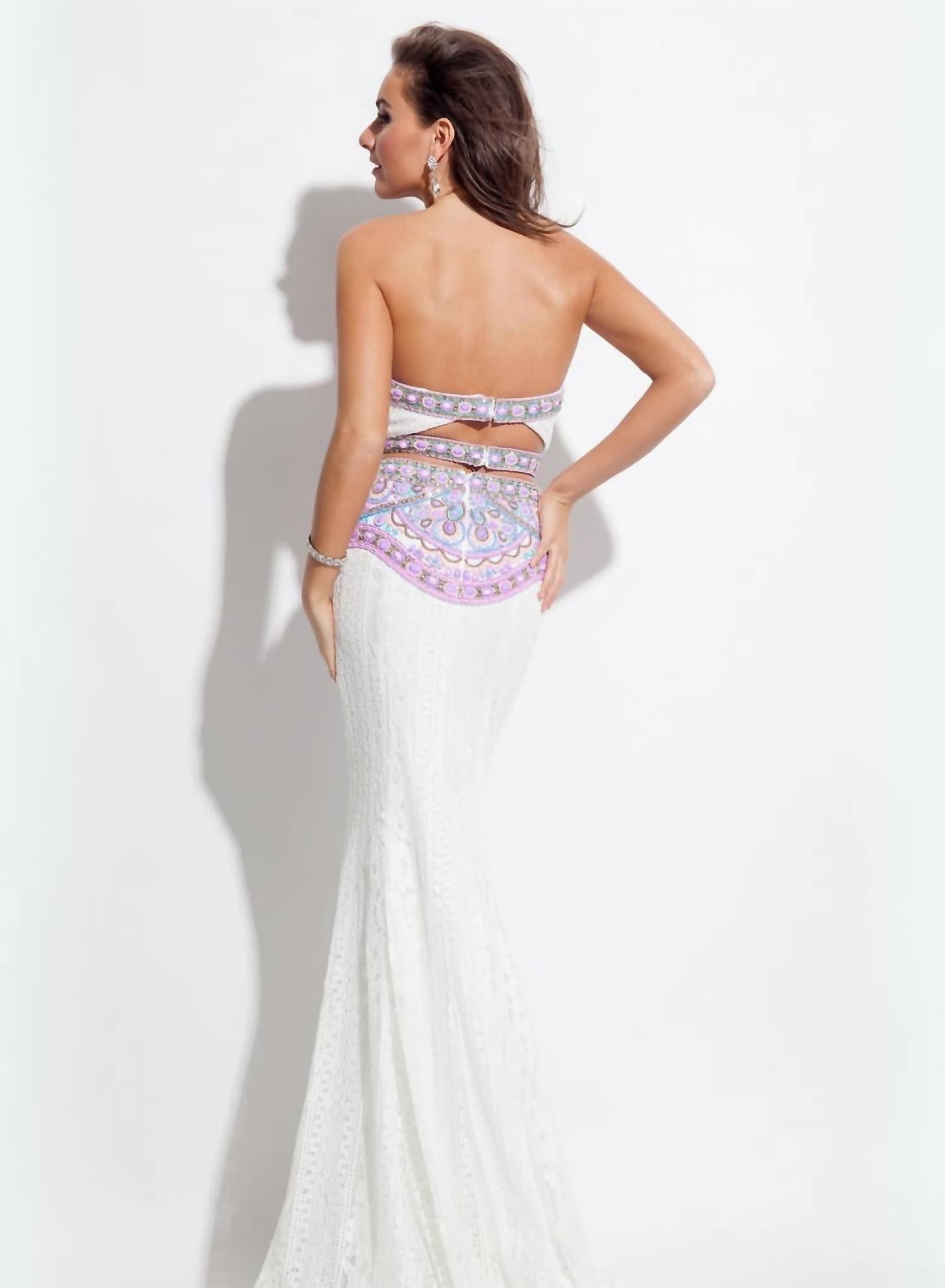 Rachel Allan - Two-piece Beaded Lace Prom Gown