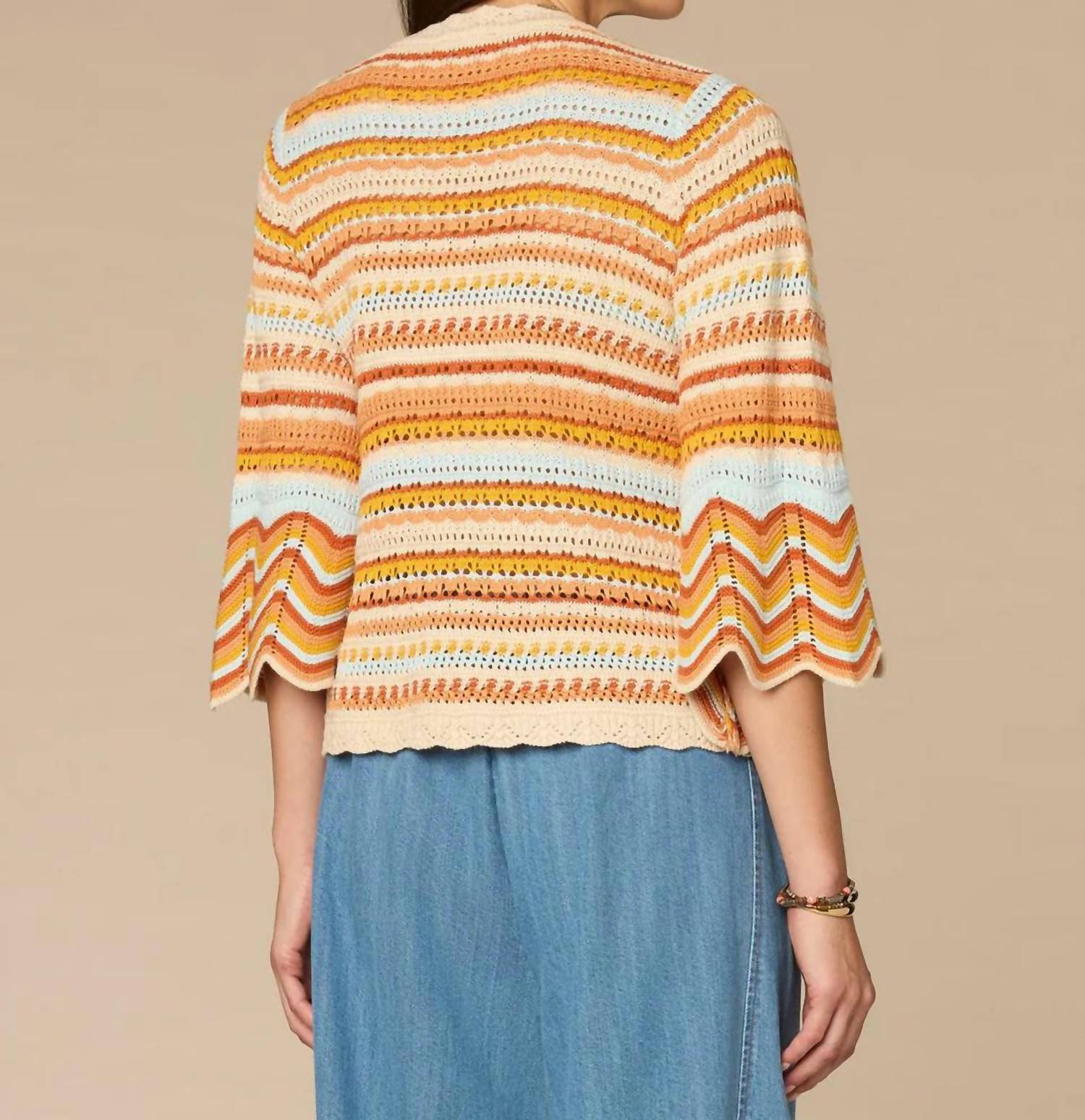 Democracy Bell Sleeve Crochet Striped Sweater in multicolor - women's sweater - view 4