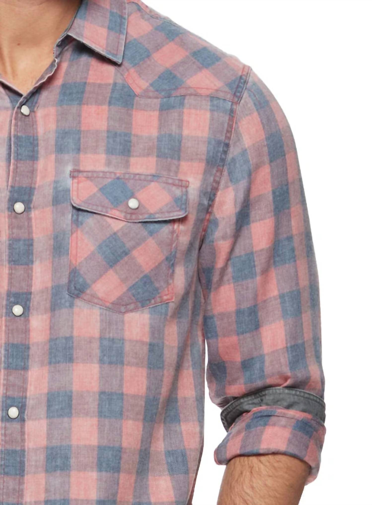Flags & Anthem Cabot Vintage Soft Western Shirt Top in pink - men's long sleeve top - alternate view