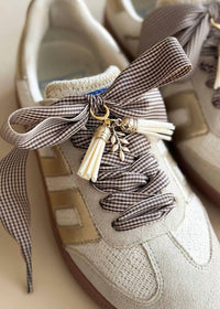 Leo & Lee Studio Gingham Shoelace Set in burgandy - women's accessory