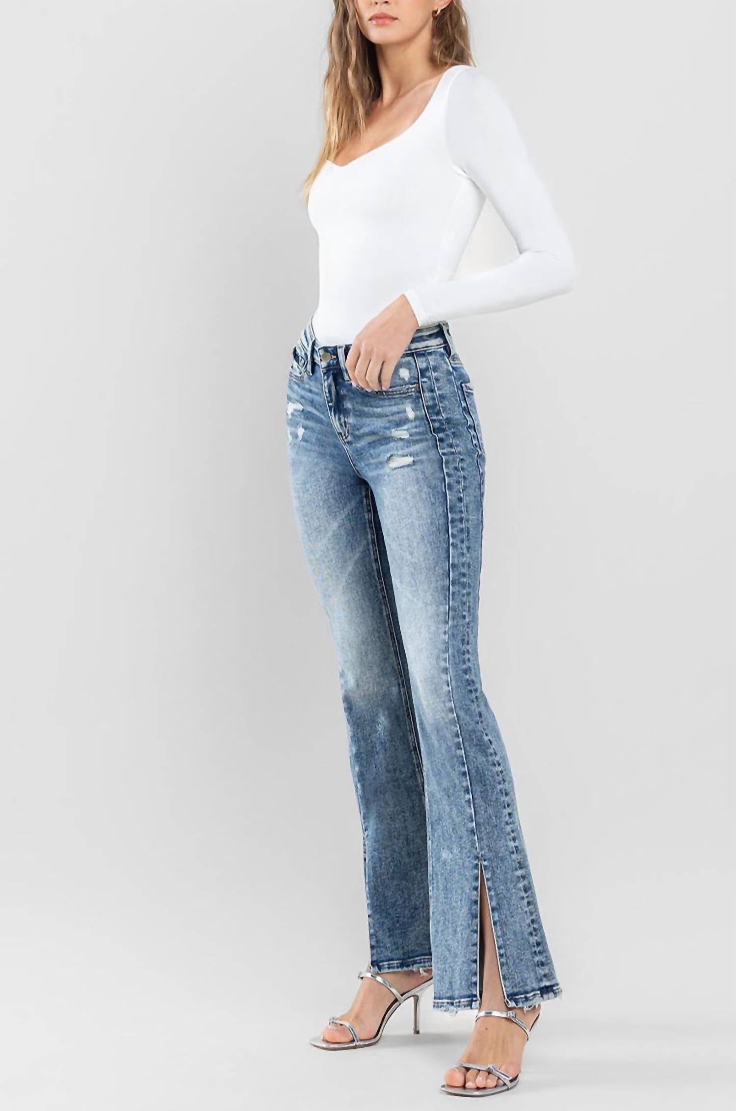 Flying Monkey - High Rise Split Hem Distressed Flare Jeans