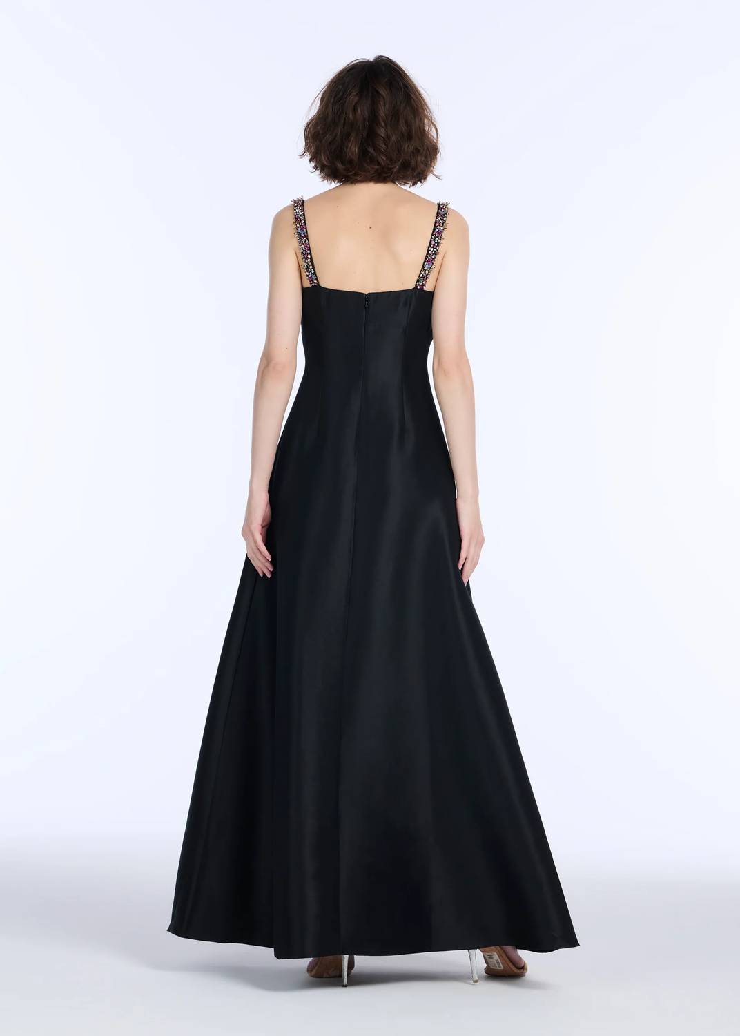 EMILY SHALANT Square Neck Bead Strap Duchess Twill Gown in black - women's dress - alternate view